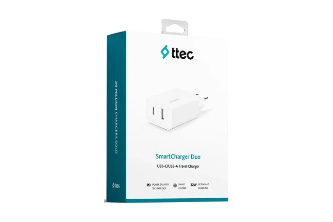 Сетевое зарядное устройство TTEC SmartCharger Duo 30WPD Travel Charger USB-C+USB-A - White 2SCS24B