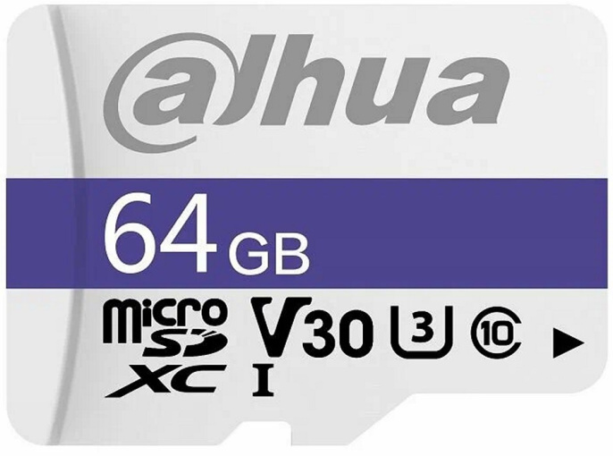 Карта памяти Dahua DHI-TF-C100/64GB для видеонаблюдения, C10/U3/V30, microSD, скорость чтения: 95 МБ/с, скорость записи: 30 МБ/с