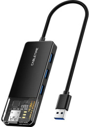 Концентратор CABLETIME CB02B (CT-HUBT2-PB) 4 порта, 5Gbps, 1 м, с блоком питания, USB-хаб для ноутбука и ПК