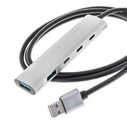 ORIENT CU-422A, разветвитель USB 3.2 Gen1 5 Гбит/c , порты: 2xUSB-A + 1xUSB-C, 1 порт USB 2.0 USB-C, порт для доп.питания USB-C, алюм.корпус, кабель подключения USB Type-A, длина 1.2 метра 31334