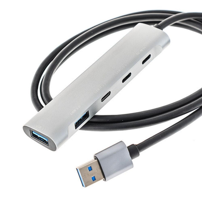 ORIENT CU-422A, разветвитель USB 3.2 Gen1 5 Гбит/c , порты: 2xUSB-A + 1xUSB-C, 1 порт USB 2.0 USB-C, порт для доп.питания USB-C, алюм.корпус, кабель подключения USB Type-A, длина 1.2 метра 31334