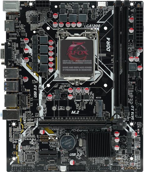Материнская плата AFOX IH510D4-MA6-V2 mATX, 18x22.5 см, Intel H510, 2xDDR4 DIMM, 3200МГц, до 64GB, 3xSATA3.0 6Gb/s , 1xM.2, 1xPCI Express x16 4.0, 1xPCI Express x1, 1хHDMI
