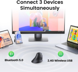 Беспроводная компьютерная мышь вертикальная UGREEN MU008 25444 Wireless Vertical Mouse 2.4 GHz&BT. Цвет: черный (25444_)