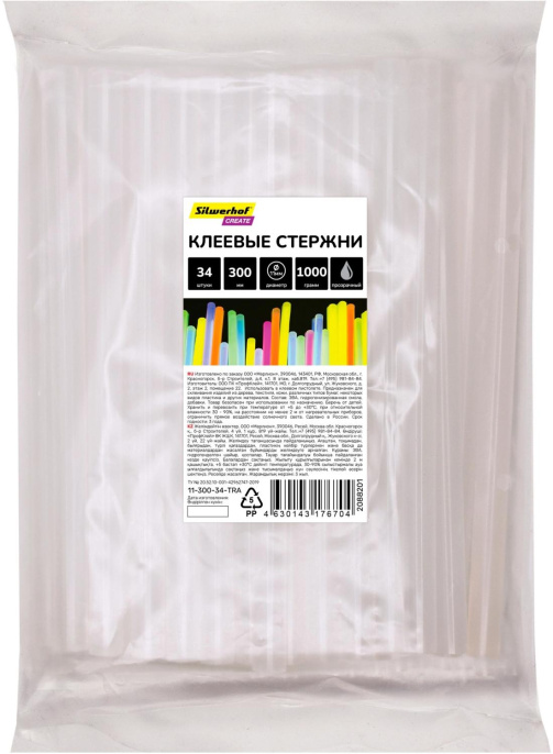 Cтержни клеев. для клеев.пист. Silwerhof 11-300-34-TRA дл.300мм D11мм прозрачный упак:34шт