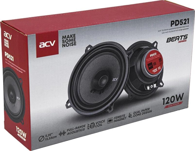 Колонки автомобильные ACV PD-521 BEATS без решетки 120Вт 88дБ 4Ом 13см 5дюйм ком.:2кол. коаксиальные однополосные