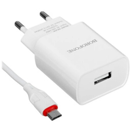  BOROFONE BA20A/ Сетевое ЗУ + Кабель Micro 1m/ 1 USB/ Выход: 10.5W/ White (B-00735)