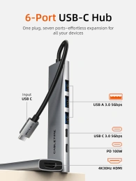 USB концентратор CABLETIME HB01G (CT-HBP1-AG6) 6-в-1 с HDMI, 100W PD для MacBook Pro/Air - Gray