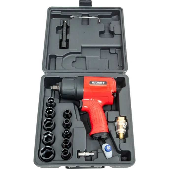 Ударный пневмогайковерт 880 Нм; 1/2"; кейс Gigant Professional PW 880RKS + набор головок