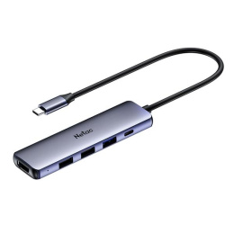 NETAC USB-концентратор Netac Hub WF13, Type-C to USB3.0+USB2.0*2+100W PD+HDMI repl. NT08WF13-30GR WF13GYCN