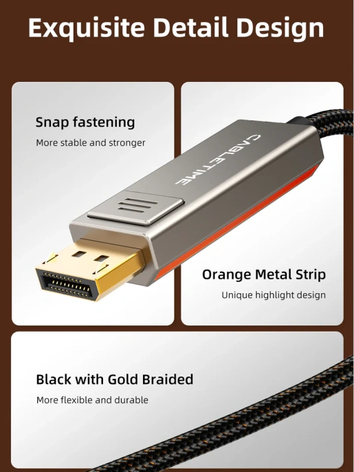 Кабель CABLETIME CC22L (CT-CMDP8K-ZG2) 2 м, USB C-DisPlayPort 8K/60 Гц