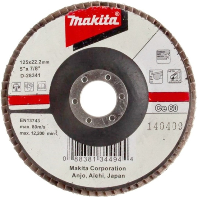 Шлифовальный диск Makita D-28341 для шлифования изделий из нержавеющей стали, тяжелых и легких цветных металлов никеля, титана, меди, цинка ,а также прочих высокопрочных материалов; тип: КЛТ 2/конический; установка: на фланец; материал подложки: стеклов