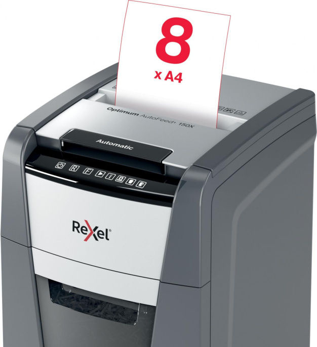 Уничтожитель бумаг Rexel Optimum AutoFeed 150X, с автоподачей, P-4, 4х28 мм, 150 лист. одновременно, 44л [2020150xeu]