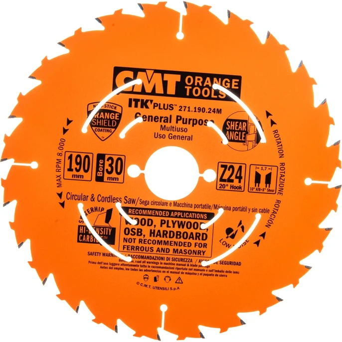 Диск пильный по дереву (190х30/20/16х1,7/1,1 мм; Z24) CMT 271.190.24M