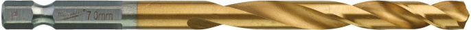 Сверло по металлу Milwaukee RedHEX HSS-TiN 7мм 5шт (4932478182) (спиральный, длина общая: 109мм , длина рабочая: 66мм, угол заточки 135°, титановое покрытие, шестигранный хвостовик 1/4")