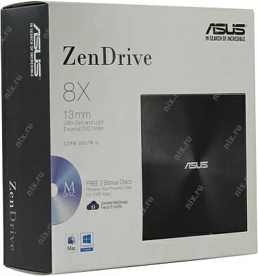 Привод DVD RAM & DVD±R/RW & CDRW ASUS SDRW-08U7M-U Black USB2.0 EXT (RTL)