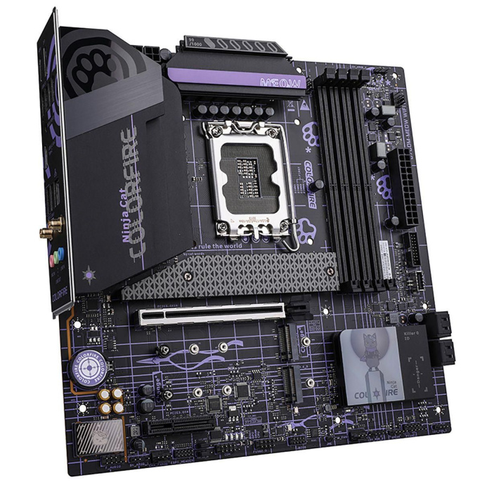 Материнская плата Colorful COLORFIRE B760M-MEOW WIFI D5 PURPLE B760, LGA1700, 4*DDR5, 1*PCIEx16, 1*PCIEx4, 3*M.2, 2*TypeC, 4*USB3.2Gen1, 6*USB2.0, 4*SATA3.0, 2.5G, DP, HDMI, M-ATX, RTL