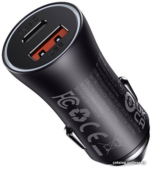 Автомобильное зарядное Baseus CGJM000113 Golden Contactor Max Dual Fast Charger U+C 60W Dark Gray для телефонов, для планшетов, на 2 устройства, разъемы: USB Type-A, USB