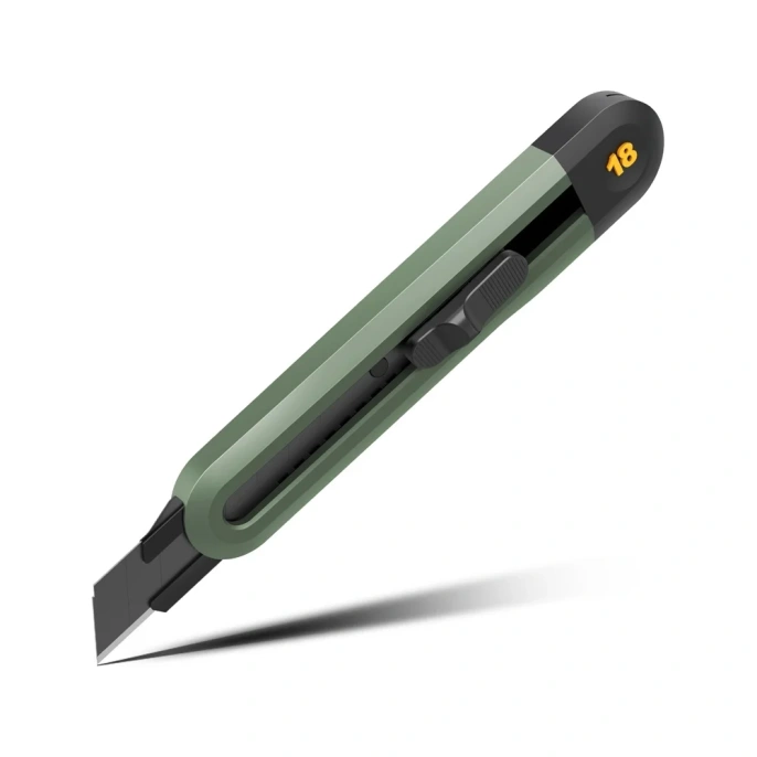 Технический нож DELI home series green ht4018l сегментированное черное лезвие 18 мм, эксклюзивный дизайн, soft touch 112888