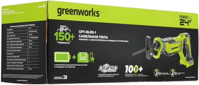 Сабельная пила Greenworks GPT-BLRS-1 аккум. 3000ход/мин 1200607
