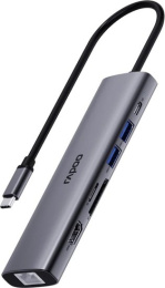 Переходник RAPOO 7-в-1 1xUSB-C to PD+1xHDMI4Kx60Hz+3xUSB3.0+1xSD deck+1xTF deck+1xRJ45 13242 XD71-SGRY