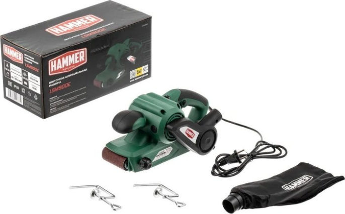 Шлифовальная машинка ленточная HAMMER LSM900E 950Вт 200-380м/мин лента 533x75мм + струбцины 840984