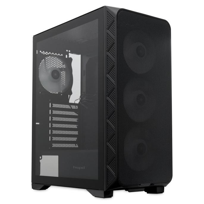 Корпус Case HSPD M521, Mesh Mid Tower, Black, slide TG, 0.45 SPCC, 4x120mm ARGB ATX, mATX, mITX 160/330/184mm 2x2.5", -, 7xPCI 2xUSB-A 3.0, 1xUSB-A 1.0 390x200x449mm M521-TGBK-ARGB