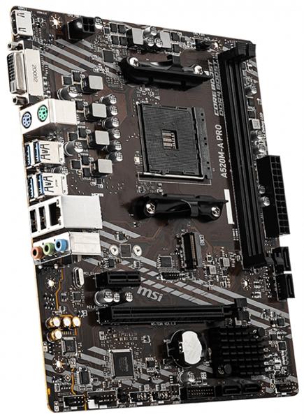 Материнская плата MSI A520M-A PRO A520, AM4, 2*DDR4, 1*PCIEx16, 1*PCIEx1, 1*M.2, 6*USB3.2Gen1, 6*USB2.0, 4*SATA3.0, 1G, DVI, HDMI, M-ATX, RTL