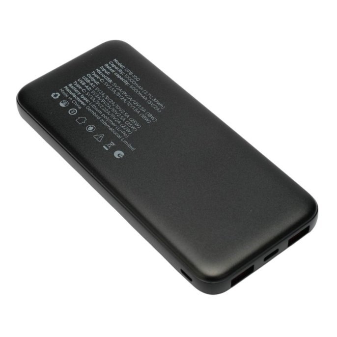 Gembird Портативный аккумулятор, 10000мАч, QC/PD, дисплей, черный GPB-10Q