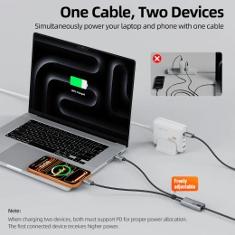 Кабель CABLETIME CU14J (CT-2CM140-AG) 1.5м USB-C на два USB-C 140 Вт черный плетеный