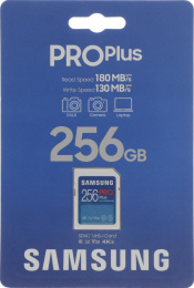 Карта памяти SDXC UHS-I U3 Samsung Pro PLUS 256 ГБ, 180 МБ/с, Class 10, MB-SD256S,  1 шт., без адаптера