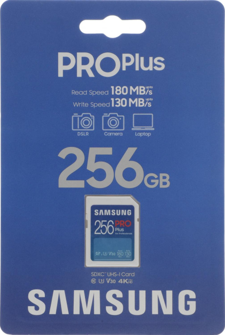 Карта памяти SDXC UHS-I U3 Samsung Pro PLUS 256 ГБ, 180 МБ/с, Class 10, MB-SD256S,  1 шт., без адаптера
