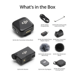 Радиосистема DJI Mic Mini (1TX + 1RX DM3004) электретный (малый конденсатор), петличный/портативный, для интервью и репортажей/для смартфонов, круговая направленность, 20-20000 Гц, разъем подключения USB Type-C/3.5 мм, радиус действия 400 м, время работы