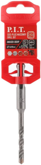 Бур по бетону P.I.T. AMAS01-0611P SDS-Plus 4Power, 6x110 мм, 4 реж. кромки, 4-х заходная спираль