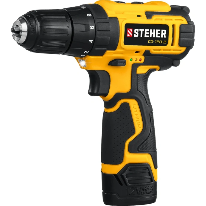 Дрель-шуруповерт STEHER CD-120-2, 2Ач,  с двумя аккумуляторами