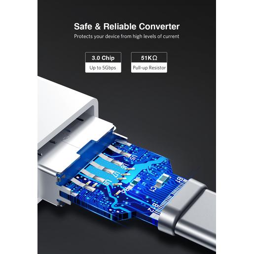 Переходник UGREEN US173-30155, Type C M to USB-A 3.0 F , OTG, скорость до 5 Гбит/с, пластиковый, White