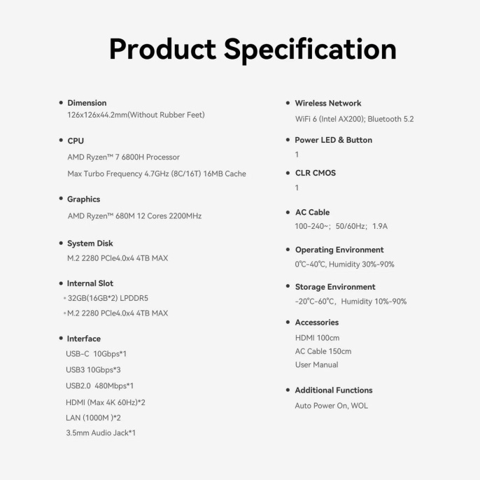 Мини-компьютер Beelink AMD Ryzen 7 6800H BL/EQR6-LP/6800H/32G/500G/Milky Grey