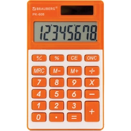 Карманный калькулятор BRAUBERG PK-608-RG 107x64 мм, 8 разрядов, двойное питание, оранжевый 250522