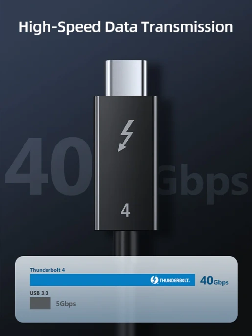 Кабель CABLETIME CT40K (CT-C160-U31-TB4-BB1.8) 1.8 м THUNDERBOLT 4 8K/40G/100W черный