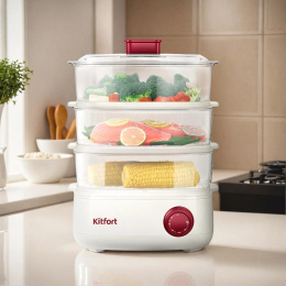 Пароварка KitFort КТ-6830,  белый и красный