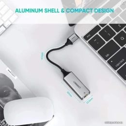 Переходник UGREEN CM209-50922 USB-A 3.0 to RJ45 F , Gigabit Ethernet скорость сети до 1 Гбит/с, Скорость USB 3.0 до 5 Гбит/с, Светодиодные индикаторы, Алюминиевый корпус
