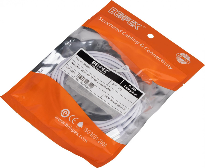 Кабель USB m -USB Type-C m 2м белый