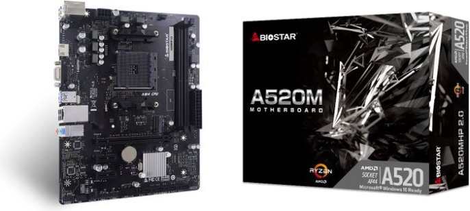 Материнская плата Biostar A520MHP 2.0 (mATX, 23.5x19 см, AMD A520, 2xDDR4 DIMM, 4400МГц, до 64GB, звук 7.1, 4xSATA3.0 (6Gb/s), 1xM.2, 1xPCIe3.0x16, 2xPCIe3.0x1, 1хHDMI, 1xVGA)