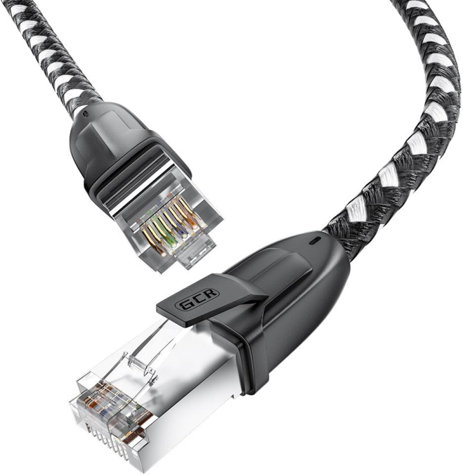 GCR Патч-корд PROF прямой 3.0m, UTP медь кат.6, STRONG черно-белый нейлон, ethernet high speed 10 Гбит/с, T568B, GCR-52778