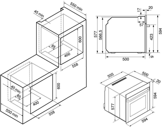 Духовой шкаф электрический Krona Pronto 60 BL G2,  56л,  дверца с 3 стеклами,  черный