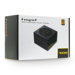 Блок питания HSPD, 750W 80+ Gold ATX, 2.52, Full modular, 1x24 20+4 pin mesh 550mm, 1xCPU*2 8 4+4 pin 650+150mm, 2xPCIe*2 8 6+2 pin 500+150mm, 2xSATA*3 450+150+150mm, 1xMOLEX4pin*3 450+150+150mm , Active, 120x120mm, 150x140x86mm, APFC, OVP, UVP, SCP, OC