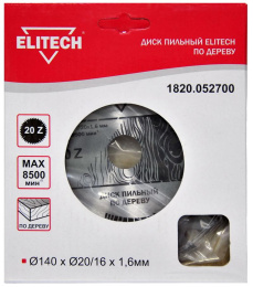Пильный диск Elitech 1820.052700,  по дереву,  140мм,  1.6мм