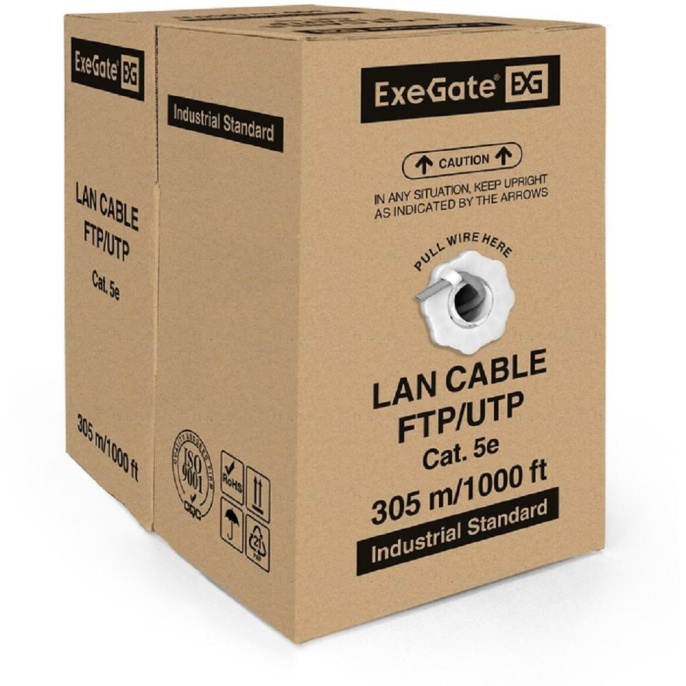 Кабель EXEGATE UTP4-C5e-CCA-S26-IN-PVC-GY-305 UTP 4 UTP, кат.5E, 305м, 4 пары, 26AWG,  алюминий омедненный,  одножильный,  серый