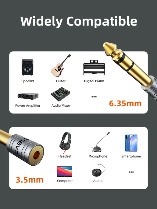Аудиоадаптер CABLETIME CPA3G (CT-6M3F-AG) 6,3 мм на 3,5 мм