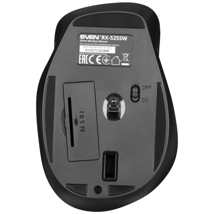 Беспроводная мышь Sven RX-525SW чёрная бесшумн. кл., 5+1кл. 600-1400DPI, Soft-touch, блист. SV-021849