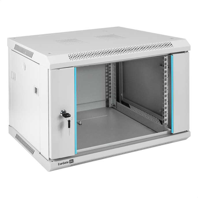 Шкаф телекоммуникационный 19" настенный 6U ExeGate EC-WM-6U.450.G.GREY (19”, 6U, 600x450x370mm (ШхГхВ), передняя дверь закаленное стекло, съемные боковые панели, пыле- и влагозащита IP23, светло-серый RAL 7035) EX298599RUS